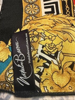 Gold and Black Printed Silk Scarf